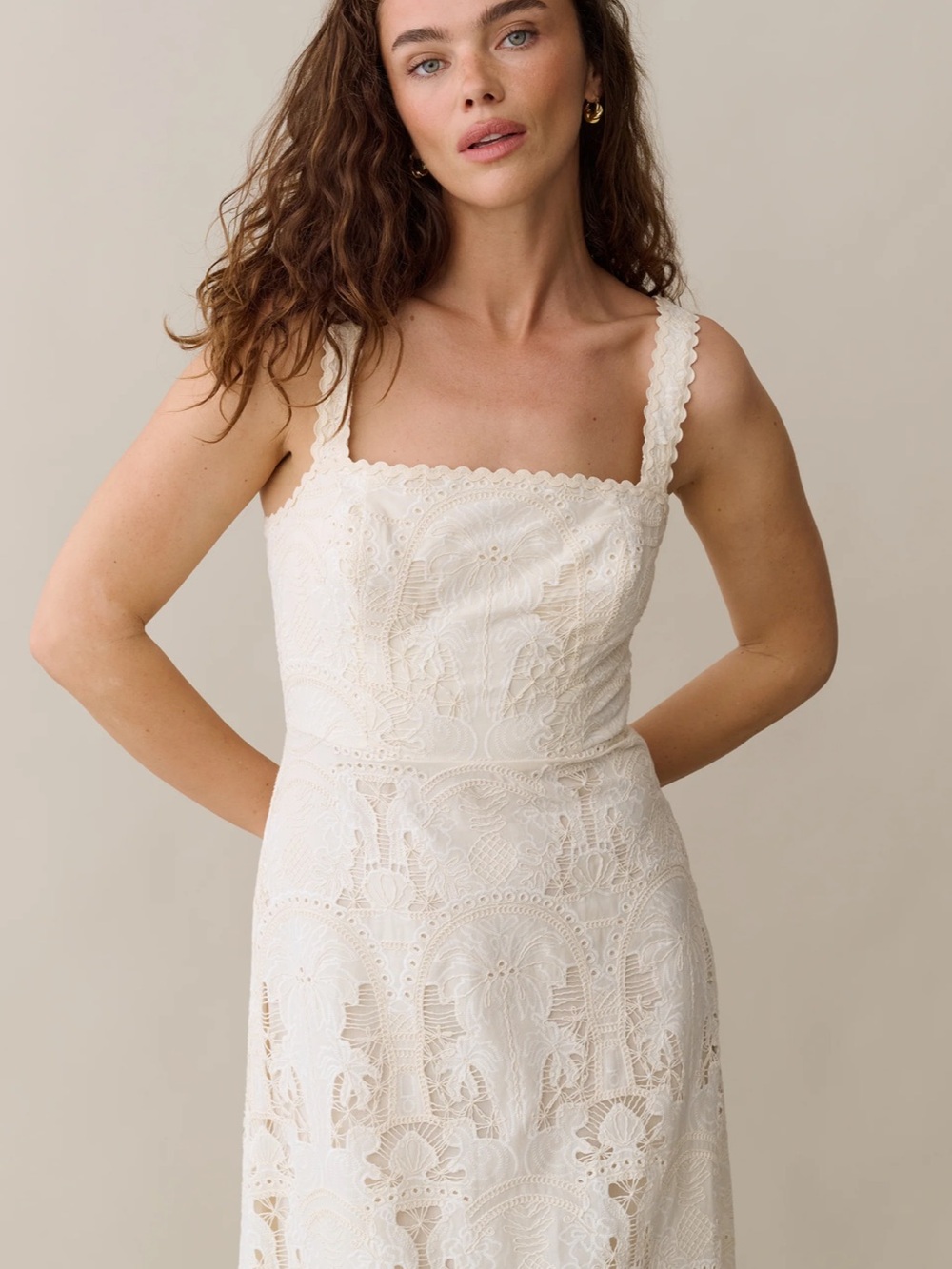 NEW Few Moda o.p.t Jordyn Cotton Cream Midi Dress - Picture 2 of 8